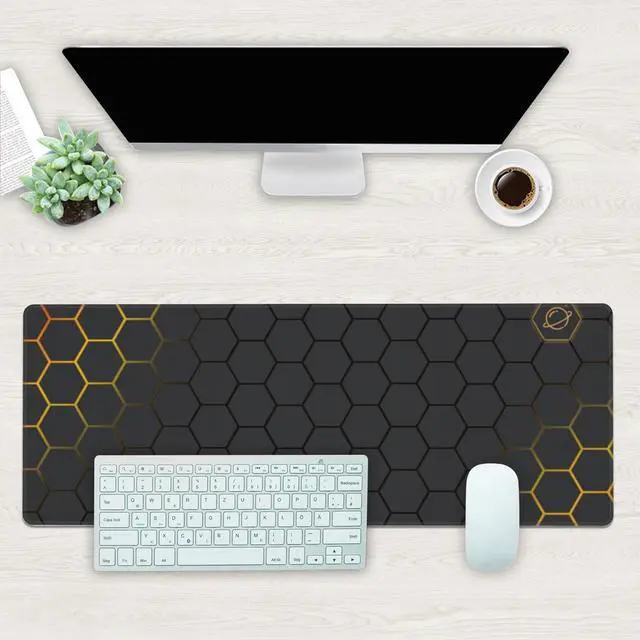 Alt view image 9 of 14 - Desk Mat Black Gold Honeycomb Technology Extended Gaming Mouse Pad Large 31.5x11.8 Big Mouse Pad with Non-Slip Base and Stitched Edge Long Computer Keyboard Mouse Mat for Home Office Work