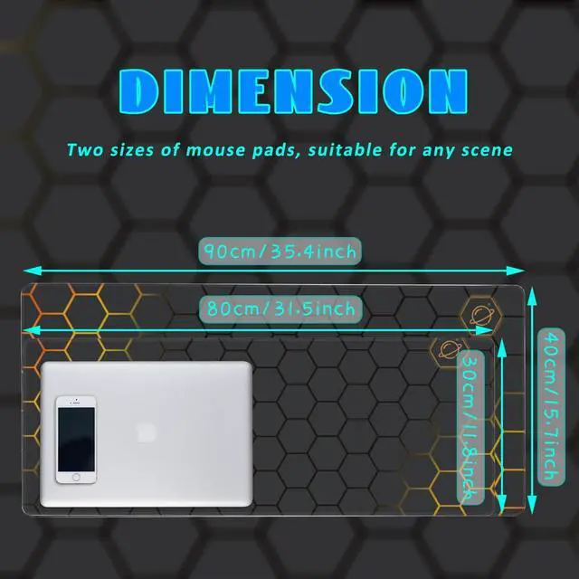 Alt view image 11 of 14 - Desk Mat Black Gold Honeycomb Technology Extended Gaming Mouse Pad Large 31.5x11.8 Big Mouse Pad with Non-Slip Base and Stitched Edge Long Computer Keyboard Mouse Mat for Home Office Work