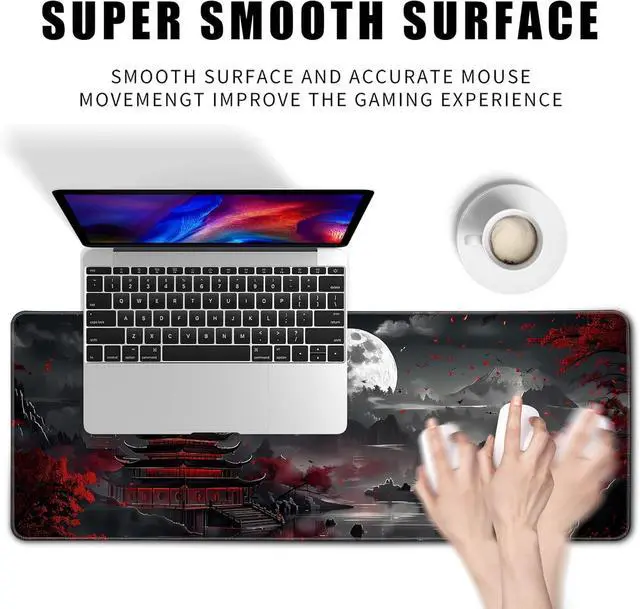 Alt view image 9 of 14 - Aesthetic Japanese Cherry Blossom Desk Mat Cute Pastel Blue Color XL Sakura Gaming Mouse Pad Anime Mousepad for Women Desk Office Girl Gamer Cherry Blossoms Mouse Pads Fun Desktop Mat 31.5x11.8 in