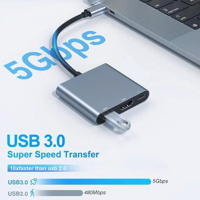 Alt view image 13 of 14 - USB C to HDMI Adapter USB C Digital AV Multiport Adapter USB Type C Converter to 4K HDMI USB 3.0 100W PD for MacBook Pro/Air iPad Pro Chromebook HP etc