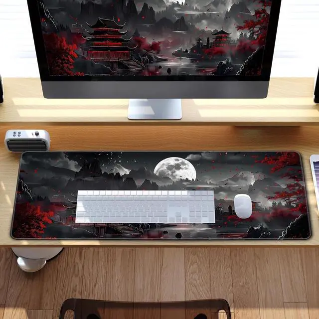Alt view image 14 of 14 - Aesthetic Japanese Cherry Blossom Desk Mat Cute Pastel Blue Color XL Sakura Gaming Mouse Pad Anime Mousepad for Women Desk Office Girl Gamer Cherry Blossoms Mouse Pads Fun Desktop Mat 31.5x11.8 in