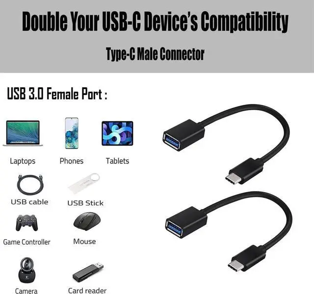 Alt view image 12 of 12 - OTG USB-C 3.0 Adapter (2 Pack) Compatible with XPS 13 9305 to Quick Multi-Use Functions to Backup Keyboard mice Thumb Drives Saves More (Black)