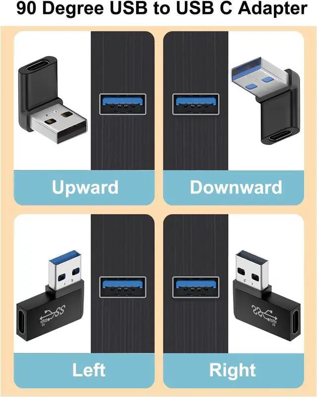 Alt view image 7 of 10 - 90 Degree USB to USB C Adapter (4 Pack) Vertical Up and Down Angle Horizontal Left and Right Angle USB A Male to Type C Female Extender Connector