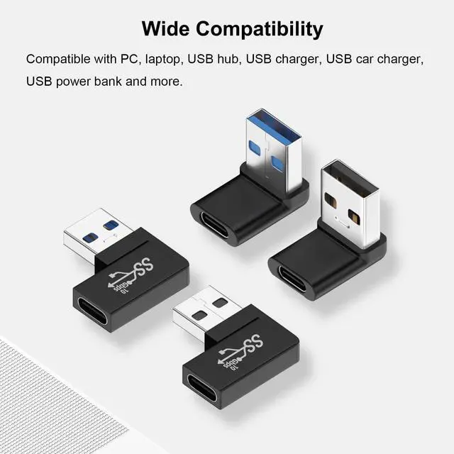 Alt view image 10 of 10 - 90 Degree USB to USB C Adapter (4 Pack) Vertical Up and Down Angle Horizontal Left and Right Angle USB A Male to Type C Female Extender Connector
