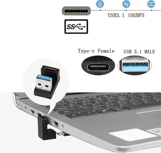 Alt view image 9 of 14 - U-Shape USB 3.1 to USB C Adapter 180 Degree USB A3.1 Male to Type C Female Coupler Connector 10Gbps Support Data Transfer OTG 2Pcs