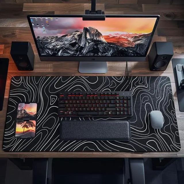 Alt view image 9 of 14 - Topographic Mouse Pad Large Gaming Mouse Pad XXL Mousepad Keyboard and Mouse Pad Desk Mat 35.3 x 15.7 in Minimalist Contour for Office