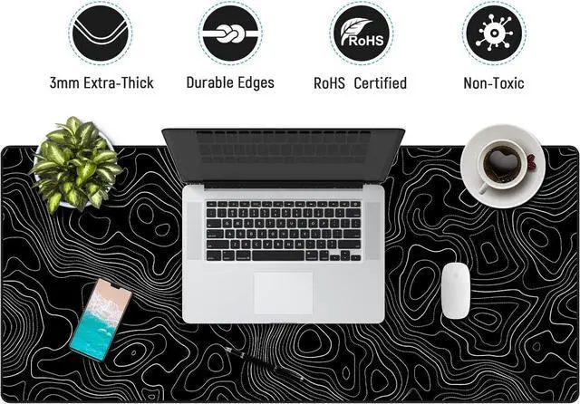 Alt view image 12 of 14 - Black Topographic Large Gaming Mouse Pad XXL Mousepad Big Mouse Mat Desk Pad for Keyboard and Mouse Gaming Computer Laptop PC Desk Office Accessories