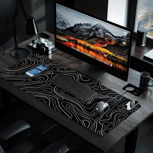 Alt view image 10 of 14 - Topographic Mouse Pad Large Gaming Mouse Pad XXL Mousepad Keyboard and Mouse Pad Desk Mat 35.3 x 15.7 in Minimalist Contour for Office