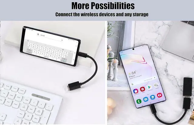 Alt view image 11 of 12 - OTG USB-C 3.0 Adapter (2 Pack) Compatible with Galaxy Tab S5e to Quick Multi-Use Functions to Backup Keyboard mice Thumb Drives Saves More (Black)