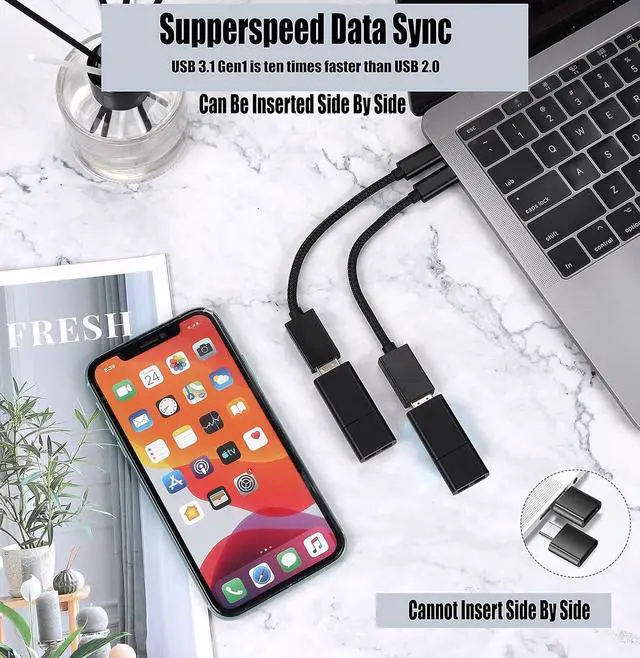 Alt view image 10 of 12 - OTG USB-C 3.0 Adapter (2 Pack) Compatible with Galaxy Tab S5e to Quick Multi-Use Functions to Backup Keyboard mice Thumb Drives Saves More (Black)