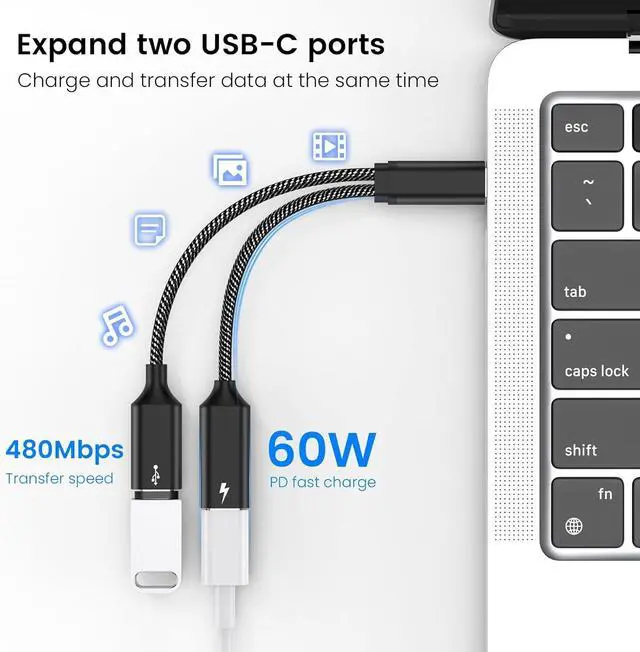 Alt view image 10 of 12 - USB C Splitter USB C to USB C Female Adapter USB Y Splitter Cable(NOT for Monitor)USB C Male to 2USB-C Female Cord Double USB C Port Hub USB C Charging Split Adapter for Mac Xbox One PS5 Laptop
