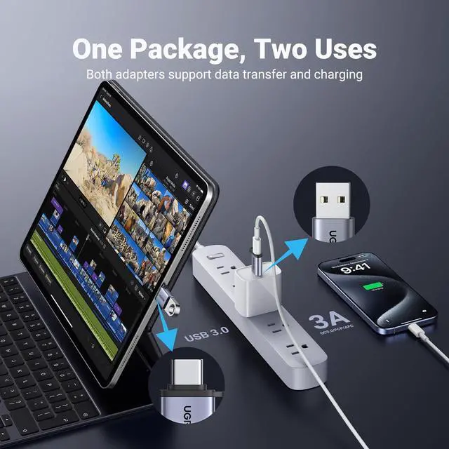 Alt view image 9 of 14 - USB to USB C Adapter USB C Male to USB 3.0 Female 2 Pack 10Gbps USB C Female to USB Male Adapter Thunderbolt Compatible with iPhone 16 15 MacBook iPad Galaxy Apple MagSafe Watch 9/8