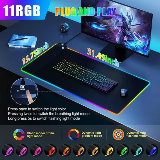 Alt view image 11 of 14 - Mouse Pad with Phone Holder Wireless Charging Desk Mat RGB Gaming Mousepad Home Office Large Desk Pad with Ultra-Smooth Surface Non-Slip Base Waterproof Keyboard Pad Classic Black Desk Mat