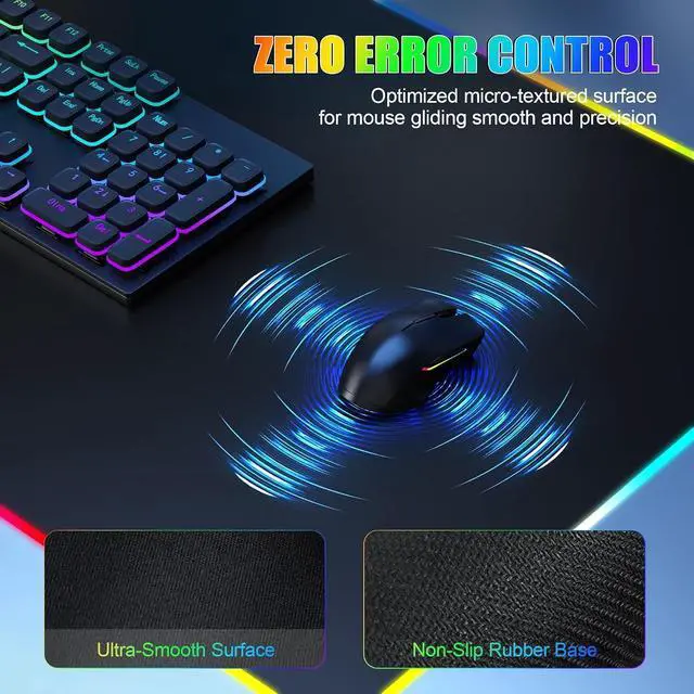 Alt view image 12 of 14 - Mouse Pad with Phone Holder Wireless Charging Desk Mat RGB Gaming Mousepad Home Office Large Desk Pad with Ultra-Smooth Surface Non-Slip Base Waterproof Keyboard Pad Classic Black Desk Mat