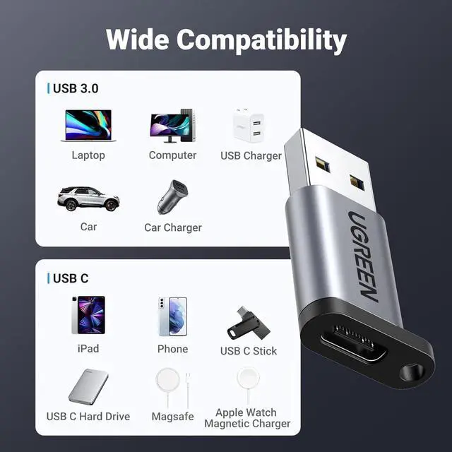 Alt view image 12 of 14 - USB to USB C Adapter USB C Male to USB 3.0 Female 2 Pack 10Gbps USB C Female to USB Male Adapter Thunderbolt Compatible with iPhone 16 15 MacBook iPad Galaxy Apple MagSafe Watch 9/8