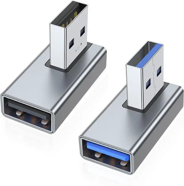 Alt view image 7 of 12 - 90 Degree USB 3.0 Adapter 2 Pack Left and Right Angle USB A Male to Female Converter Extender for PC Laptop USB A Charger Power Bank and More (Grey)