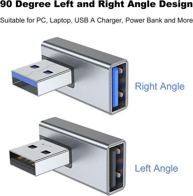 Alt view image 8 of 12 - 90 Degree USB 3.0 Adapter 2 Pack Left and Right Angle USB A Male to Female Converter Extender for PC Laptop USB A Charger Power Bank and More (Grey)