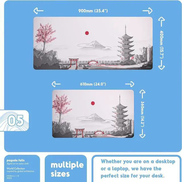 Alt view image 12 of 12 - Pagoda Falls Extended Gaming Mouse Pad - Non-Slip Large Mouse Mat with Stitched Edges Smooth Micro-Fiber Computer Desk Mat Hand Washable Gaming Mousepad 35.4x15.7x0.16 (900x400x4mm)