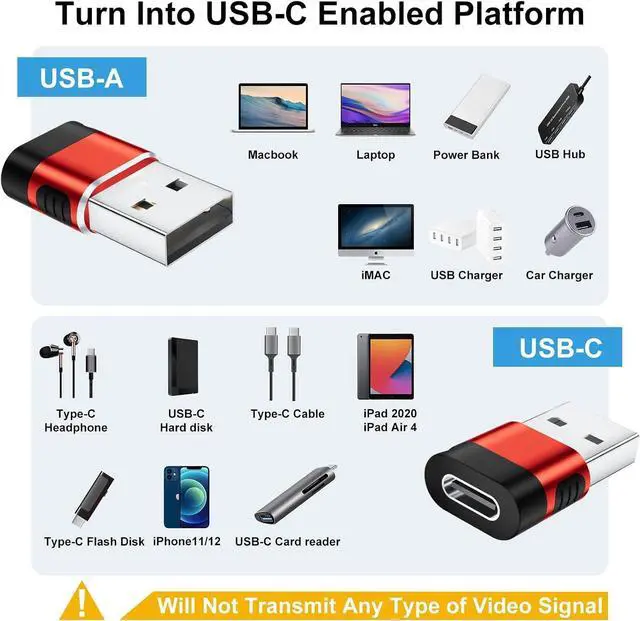 Alt view image 9 of 14 - USB to USB C Adapter 6 Pack USB A to USB C Adapter USBC Female to USBA Male Type C Cable Converter for iPhone MacBook iPad AirPods Charger Red
