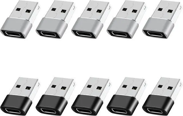 Alt view image 8 of 14 - USB to USB C Adapter 10 Pack USB to USBC Adapter USB to USBC-C Adapter USB C Adapter USB A to USB C Adapter USB to USB C Converter for iPhone 15/14/13 Pro iPad Air AirPods and More Black+Grey