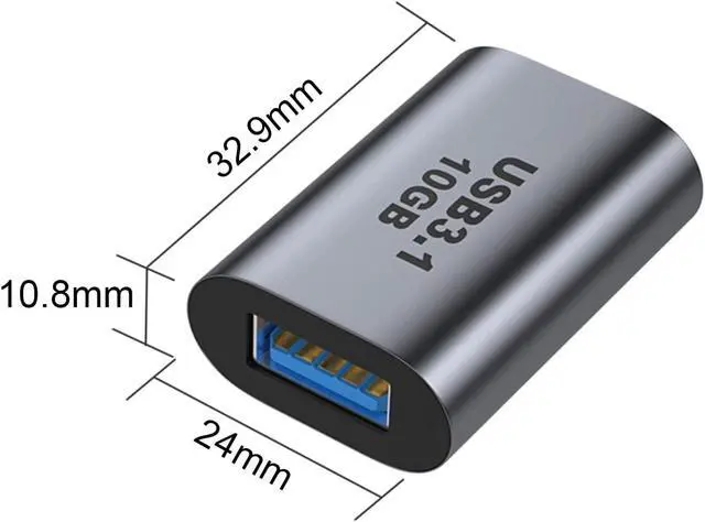 Alt view image 6 of 6 - USB Female to USB C Female Adapter (2 Pack) 10Gbps USB 3.1 to Type-C Extension Coupler Converter Extender Connector Support Fast Charging for PC Laptop Charger Power Bank