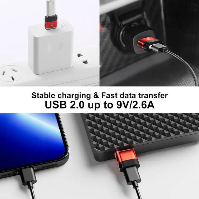 Alt view image 12 of 14 - USB to USB C Adapter 6 Pack USB A to USB C Adapter USBC Female to USBA Male Type C Cable Converter for iPhone MacBook iPad AirPods Charger Red