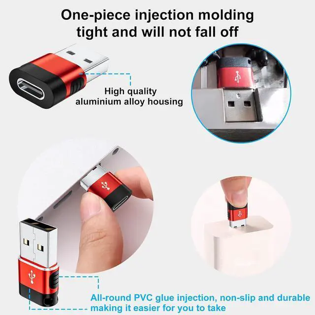 Alt view image 13 of 14 - USB to USB C Adapter 6 Pack USB A to USB C Adapter USBC Female to USBA Male Type C Cable Converter for iPhone MacBook iPad AirPods Charger Red