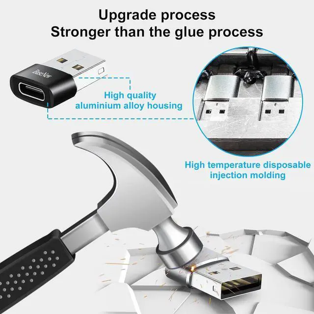 Alt view image 13 of 14 - USB to USB C Adapter 10 Pack USB to USBC Adapter USB to USBC-C Adapter USB C Adapter USB A to USB C Adapter USB to USB C Converter for iPhone 15/14/13 Pro iPad Air AirPods and More Black+Grey