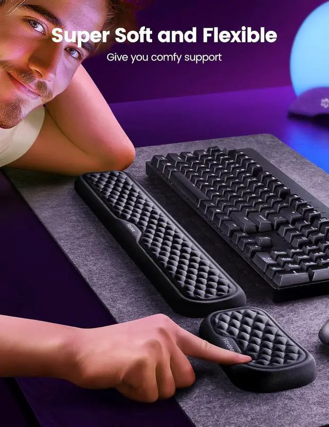 Alt view image 9 of 14 - Wrist Rest for Keyboard and Mouse Computer Ergonomic Wrist Support Pad Soft Memory Foam Arm Cushion for Desk Palm Hand Office Laptop Typing