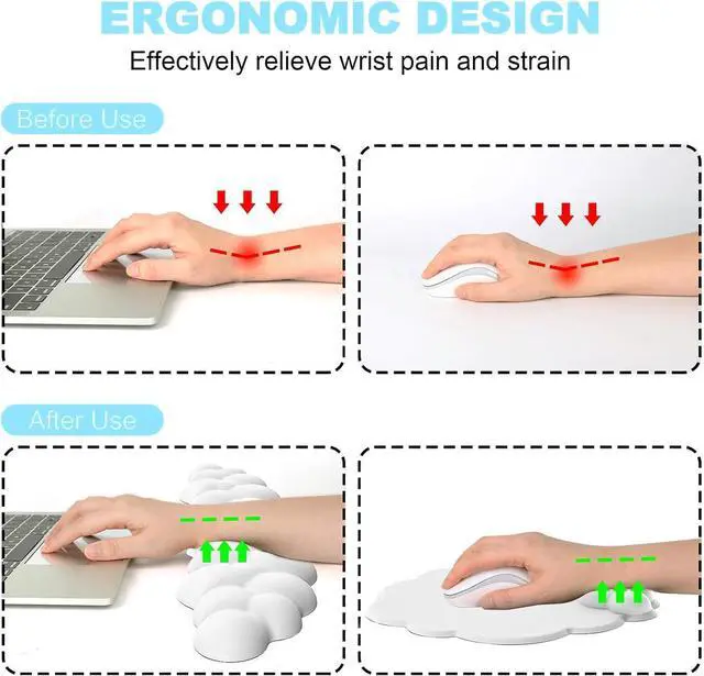 Alt view image 10 of 14 - Cloud Mouse Pad with Wrist Rest and Keyboard Wrist Rest Ergonomic Gel Mousepad and Wrist Rest for Computer Keyboard Pain Relief Non-Slip PU Base Mouse and Keyboard Pad for Gaming Office White