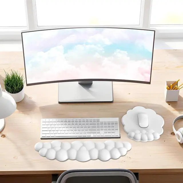 Alt view image 9 of 14 - Cloud Mouse Pad with Wrist Rest and Keyboard Wrist Rest Ergonomic Gel Mousepad and Wrist Rest for Computer Keyboard Pain Relief Non-Slip PU Base Mouse and Keyboard Pad for Gaming Office White