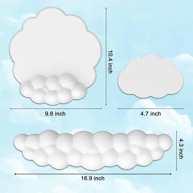 Alt view image 13 of 14 - Cloud Mouse Pad with Wrist Rest and Keyboard Wrist Rest Ergonomic Gel Mousepad and Wrist Rest for Computer Keyboard Pain Relief Non-Slip PU Base Mouse and Keyboard Pad for Gaming Office White