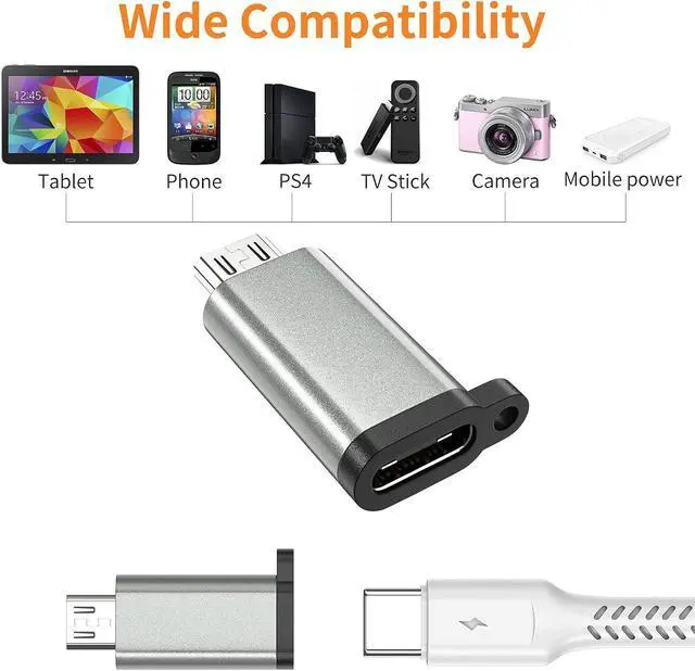 Alt view image 13 of 14 - USB-C to Micro USB Adapter 3-Pack USB Type C Female to Micro USB Male Converter USB C to Micro B 2.0 Charge & Data Sync Compatible with Galaxy S7 S6 J7 Note 5 Kindle Ps4 and More -Grey