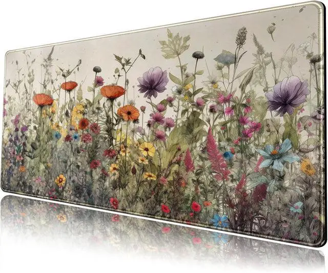 Alt view image 8 of 14 - Watercolor Flowers Desk Mat Floral Boho XL Mouse Pad Large Mousepad Extended Vintage Aesthetic Laptop Keyboard Mat Cute Gaming Desk Pad Mouse Mat 31.5x11.8 Office Desk Decor for Women