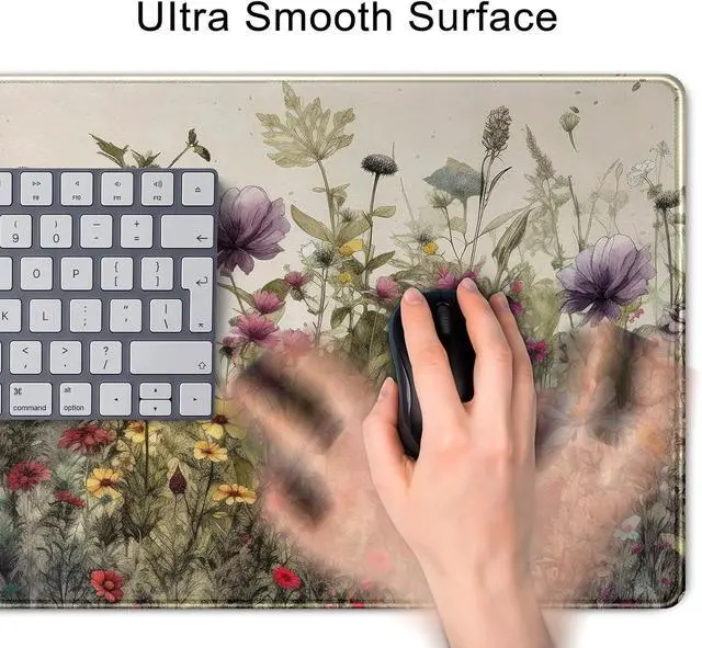 Alt view image 13 of 14 - Watercolor Flowers Desk Mat Floral Boho XL Mouse Pad Large Mousepad Extended Vintage Aesthetic Laptop Keyboard Mat Cute Gaming Desk Pad Mouse Mat 31.5x11.8 Office Desk Decor for Women
