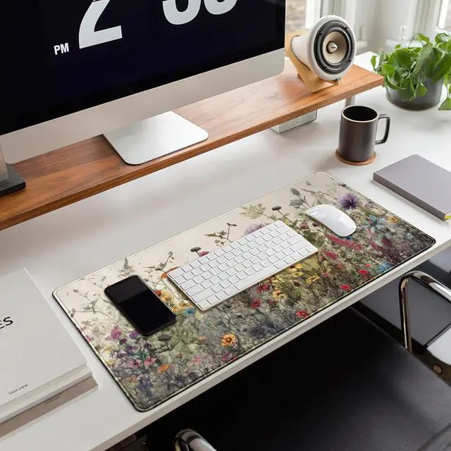 Alt view image 12 of 14 - Watercolor Flowers Desk Mat Floral Boho XL Mouse Pad Large Mousepad Extended Vintage Aesthetic Laptop Keyboard Mat Cute Gaming Desk Pad Mouse Mat 31.5x11.8 Office Desk Decor for Women