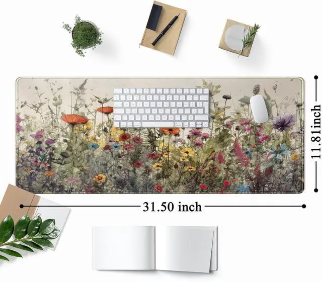 Alt view image 9 of 14 - Watercolor Flowers Desk Mat Floral Boho XL Mouse Pad Large Mousepad Extended Vintage Aesthetic Laptop Keyboard Mat Cute Gaming Desk Pad Mouse Mat 31.5x11.8 Office Desk Decor for Women