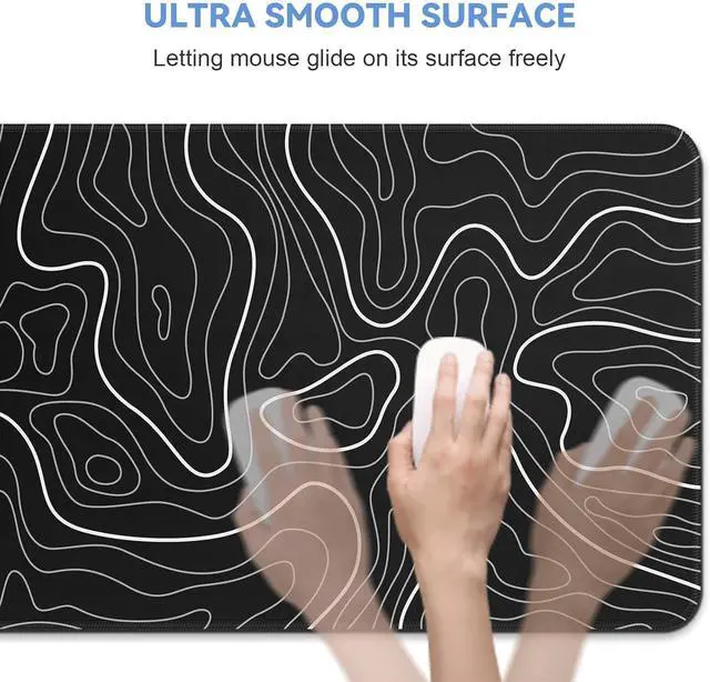 Alt view image 11 of 14 - Large Mouse Pad for Desk - Gaming Mouse Pad with Stitched Edges Natural Rubber Anti-Slip Base Minimalist Black Topographic Contour Mouse Pad Desk Mat(23.6x11.8 inch)