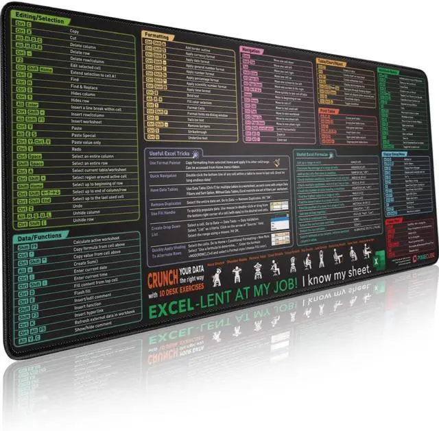 Alt view image 8 of 14 - Excel Shortcut Keys Mouse Pad - Extended Large XXL Cheat Sheet Gaming Mousepad | PC Office Spreadsheet Keyboard Mat | Non-Slip Stitched Edge