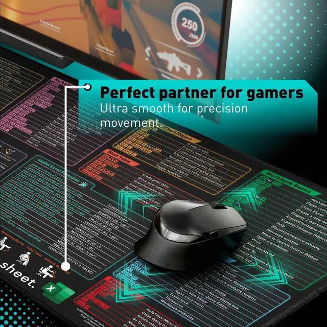 Alt view image 11 of 14 - Excel Shortcut Keys Mouse Pad - Extended Large XXL Cheat Sheet Gaming Mousepad | PC Office Spreadsheet Keyboard Mat | Non-Slip Stitched Edge