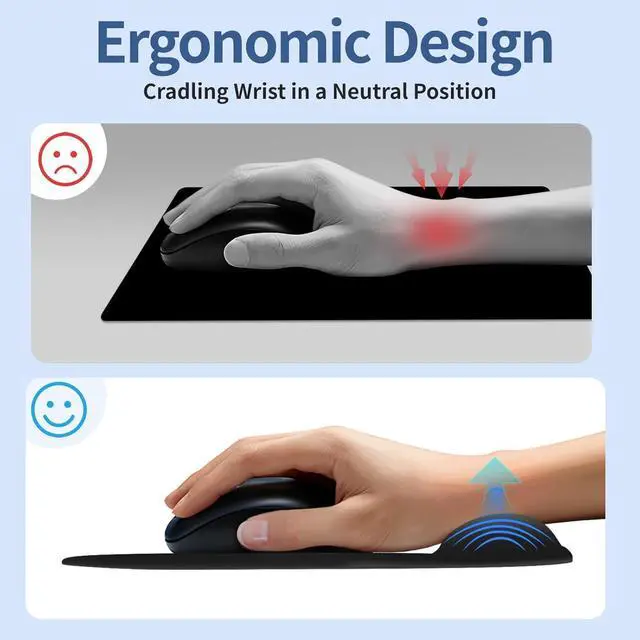 Alt view image 11 of 14 - Ergonomic Mouse Pad with Wrist Rest Support Mousepad with Comfortable Gel Wrist and Non-Slip PU Base for Pain Relief Computer Laptop Office Home (Black)