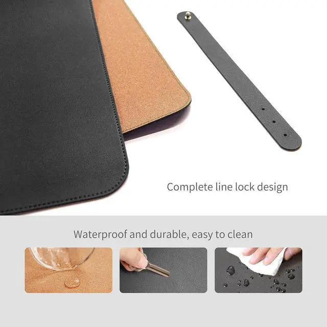Alt view image 10 of 14 - Dual-Sided Mouse Pad Natural Cork & PU Leather Large Desk Pad for Office and Home Work Desk Protector Non-Slip Waterproof Easy Clean (Black 36x17)