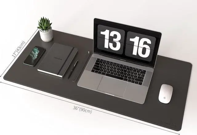 Alt view image 14 of 14 - Dual-Sided Mouse Pad Natural Cork & PU Leather Large Desk Pad for Office and Home Work Desk Protector Non-Slip Waterproof Easy Clean (Black 36x17)