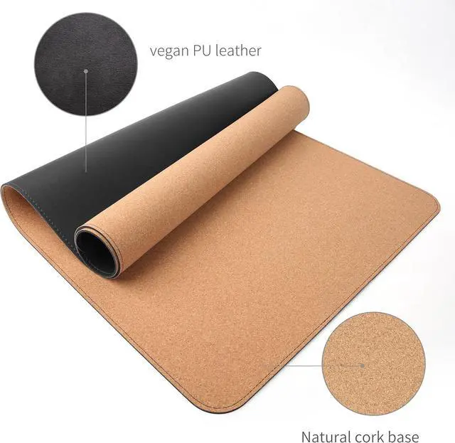 Alt view image 9 of 14 - Dual-Sided Mouse Pad Natural Cork & PU Leather Large Desk Pad for Office and Home Work Desk Protector Non-Slip Waterproof Easy Clean (Black 36x17)