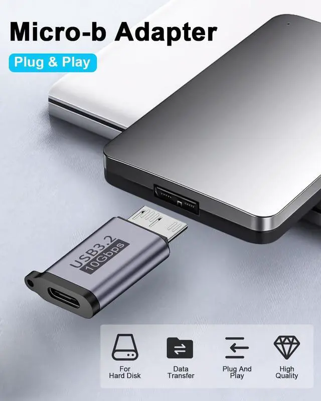 Alt view image 9 of 14 - USB C to Micro B Adapter 10Gbps Micro B to USB C Adapter 3.2 USB Type C Female to Micro B Male Converter Adapter for Hard Drive Cable External Hard SSD Drive Tablet Phone Laptop 2 Pack