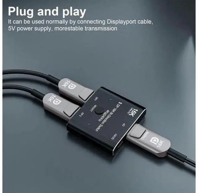Alt view image 14 of 14 - 2 Port DisplayPort Switch, 16K@60Hz DP Switch Bi-Direction 8K@120Hz 4K@240Hz Displayport Splitter Converter for Multiple Source and displays 16K DP Video Converter