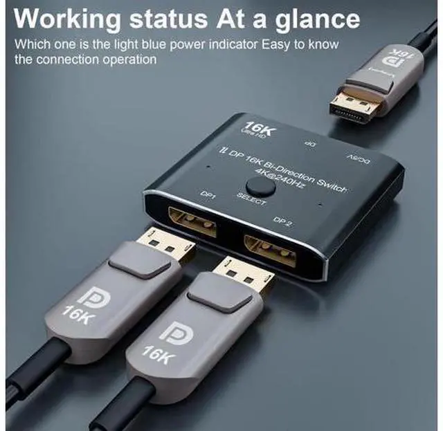 Alt view image 9 of 14 - 2 Port DisplayPort Switch, 16K@60Hz DP Switch Bi-Direction 8K@120Hz 4K@240Hz Displayport Splitter Converter for Multiple Source and displays 16K DP Video Converter