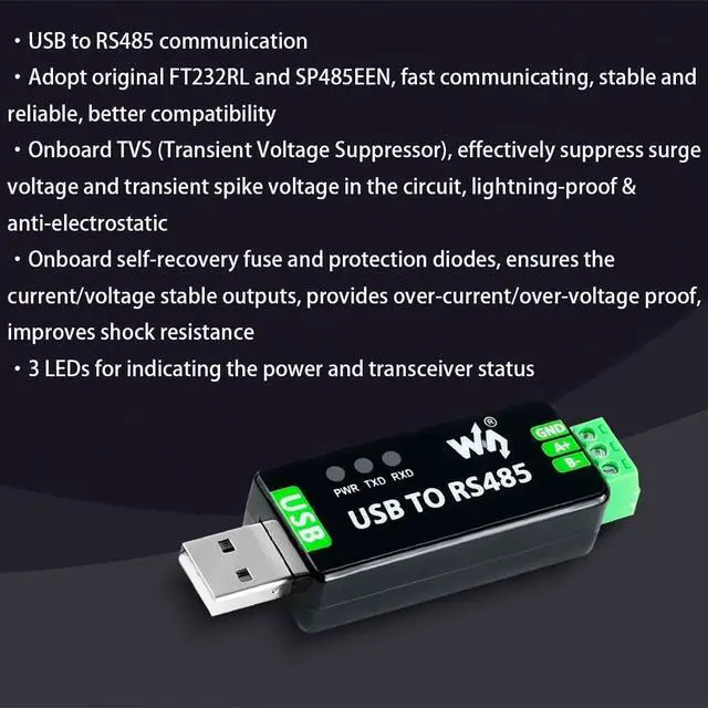 Alt view image 9 of 14 - USB to RS485 Converter Industrial Adapter Original FT232RL and SP485EEN Fast Communication Embedded Protection Circuits Resettable Fuse ESD Protection