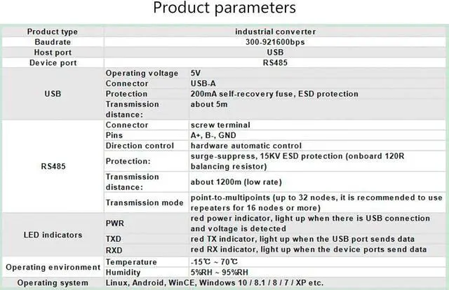 Alt view image 11 of 14 - USB to RS485 Converter Industrial Adapter Original FT232RL and SP485EEN Fast Communication Embedded Protection Circuits Resettable Fuse ESD Protection