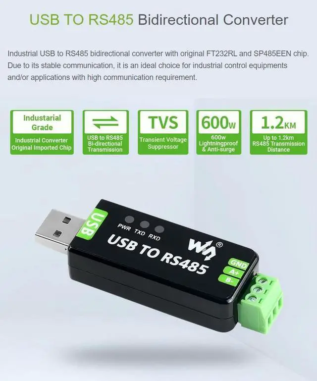 Alt view image 10 of 14 - Waveshare USB to RS485 Converter with Protection Circuits Compatible with TVs